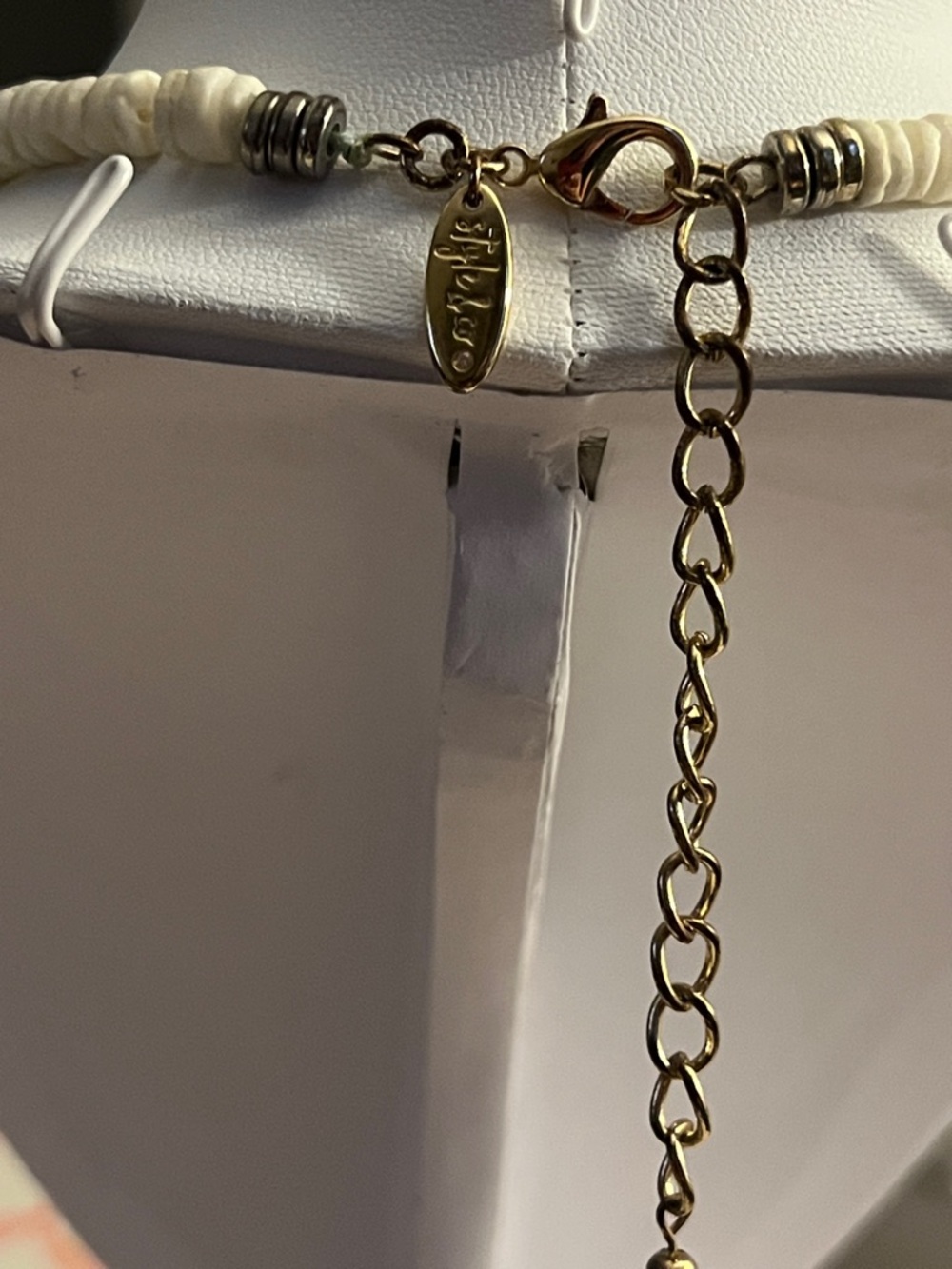 Beaded White Charm Necklace with Gold Accents - Women Jewelry - Picture 2 of 2